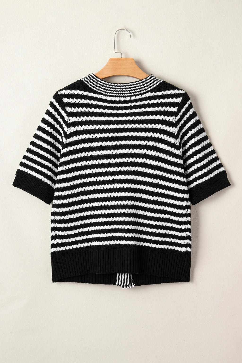 B&W Striped V-Neck Bow Knot Sweater