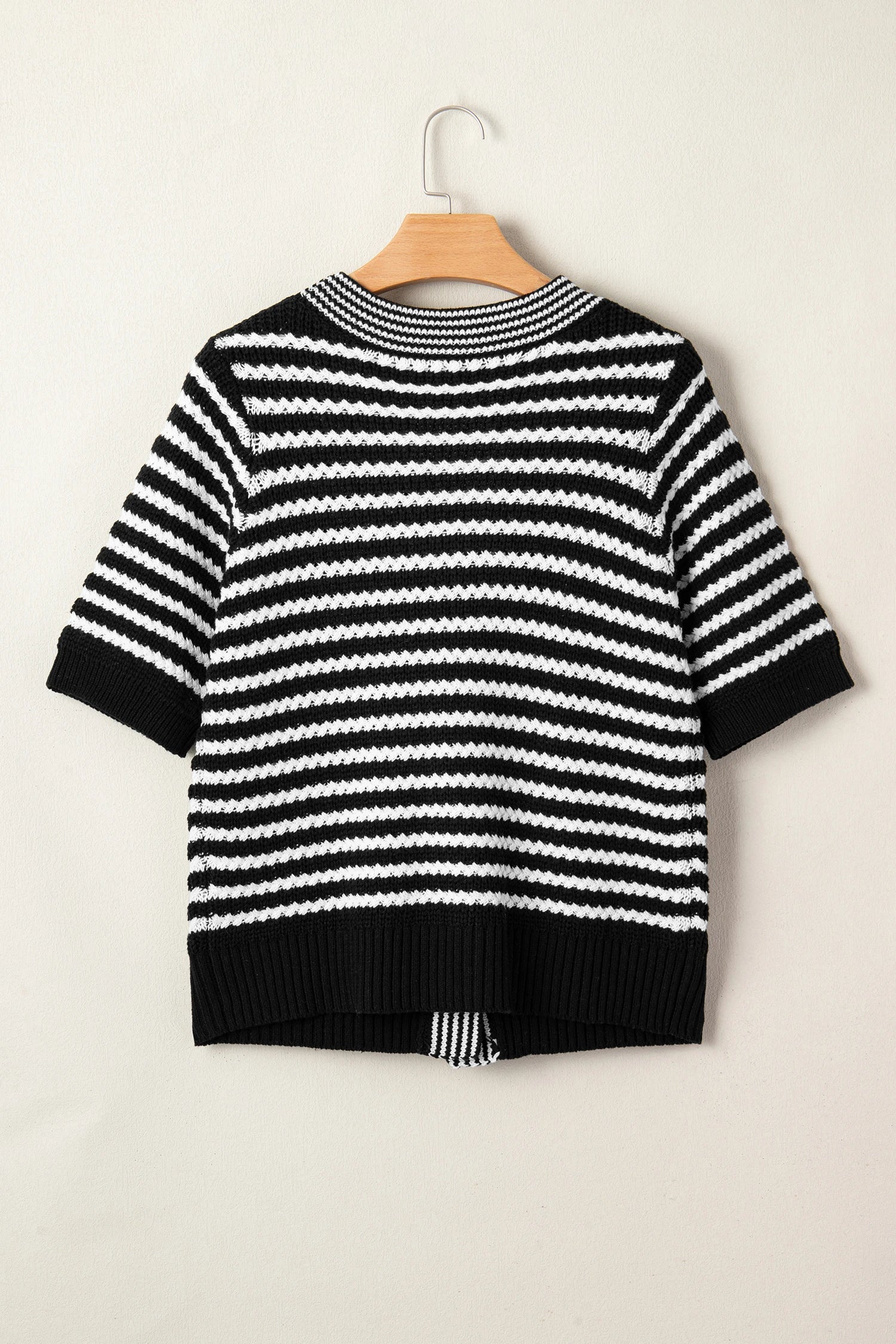 B&W Striped V-Neck Bow Knot Sweater