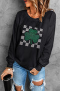 Rhinestone Clover Graphic Crewneck Sweatshirt