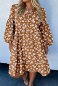 Curvy Floral Print Puff Sleeve Dress