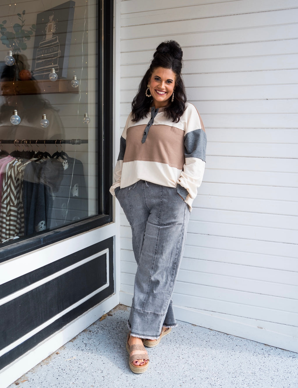 Colorblock Waffle Knit Henley Top