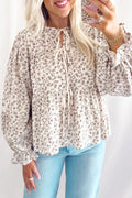 White Floral Bow Tie Front Long Sleeve Top