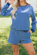 Blue Striped Comfy Long Sleeve & Shorts Set