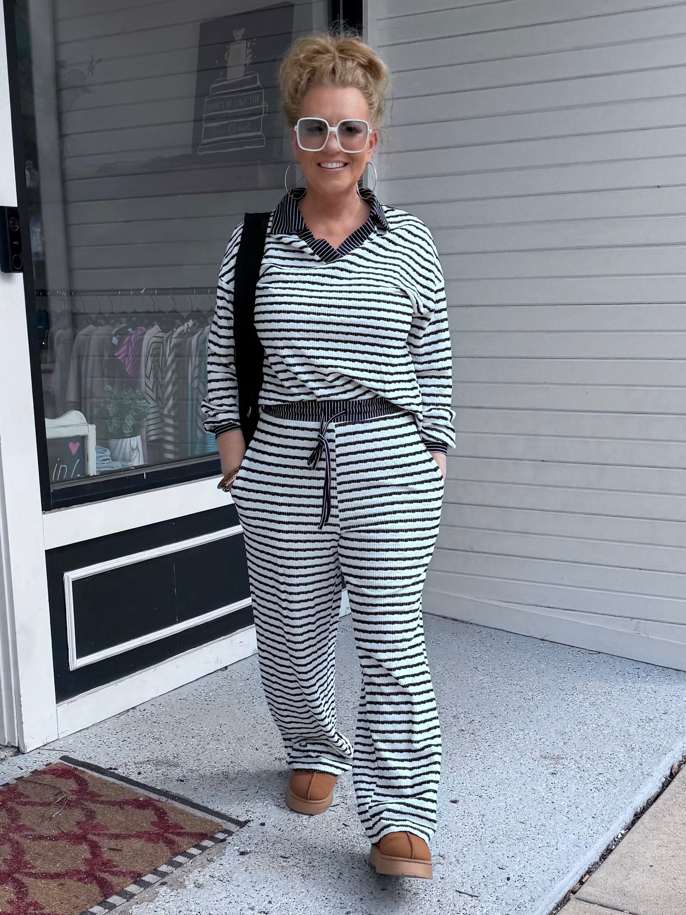 B&W Striped Sweatpant Outfit