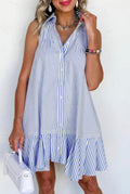 Blue Striped Collared Button Down Dress