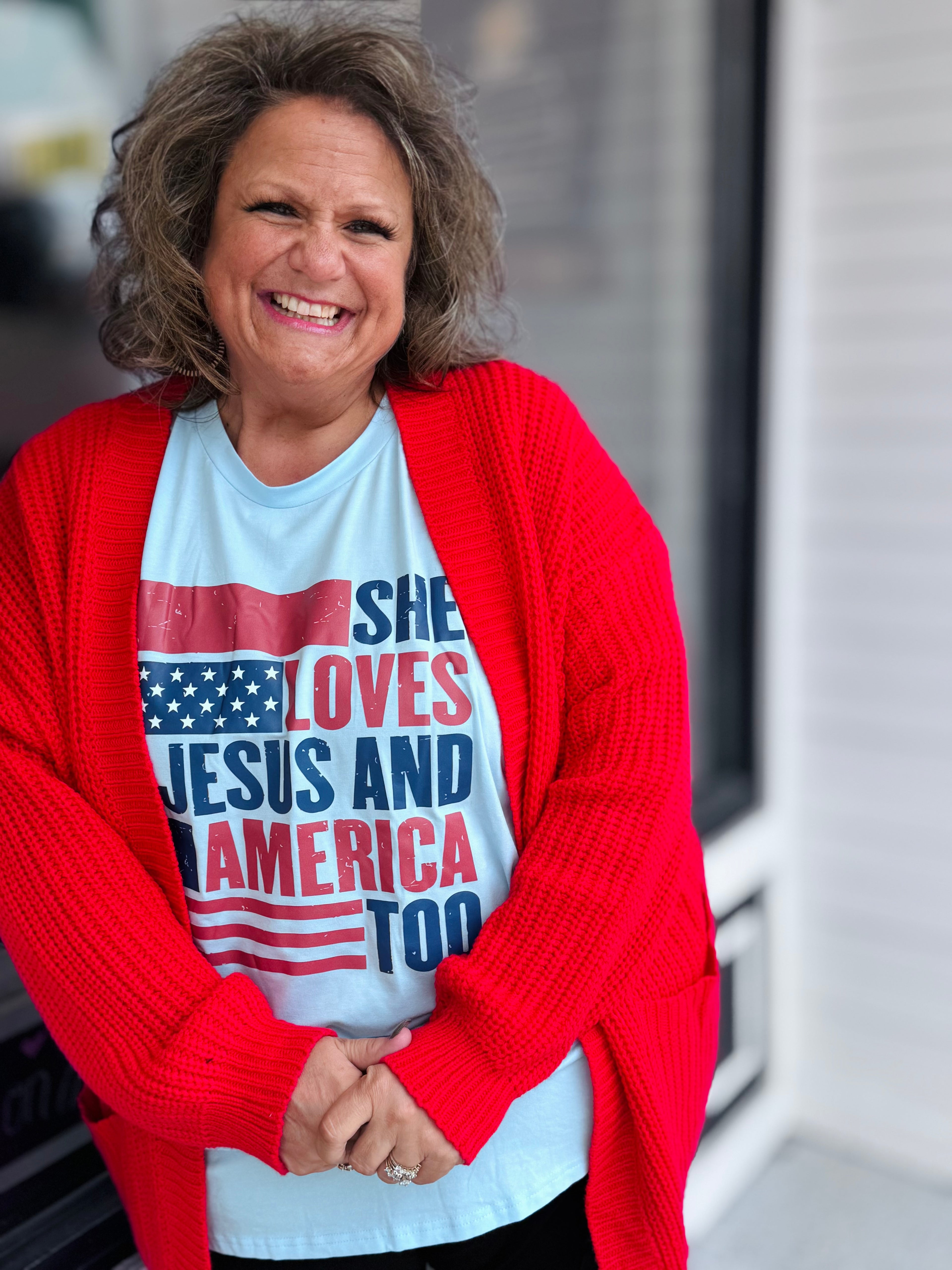 SHE LOVES JESUS AND AMERICA TOO Graphic T-Shirt