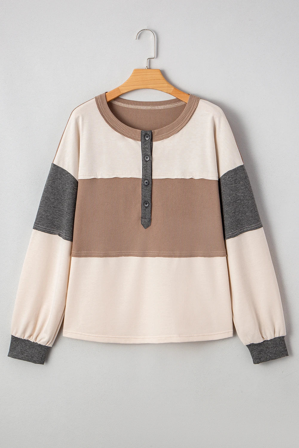 Colorblock Waffle Knit Henley Top