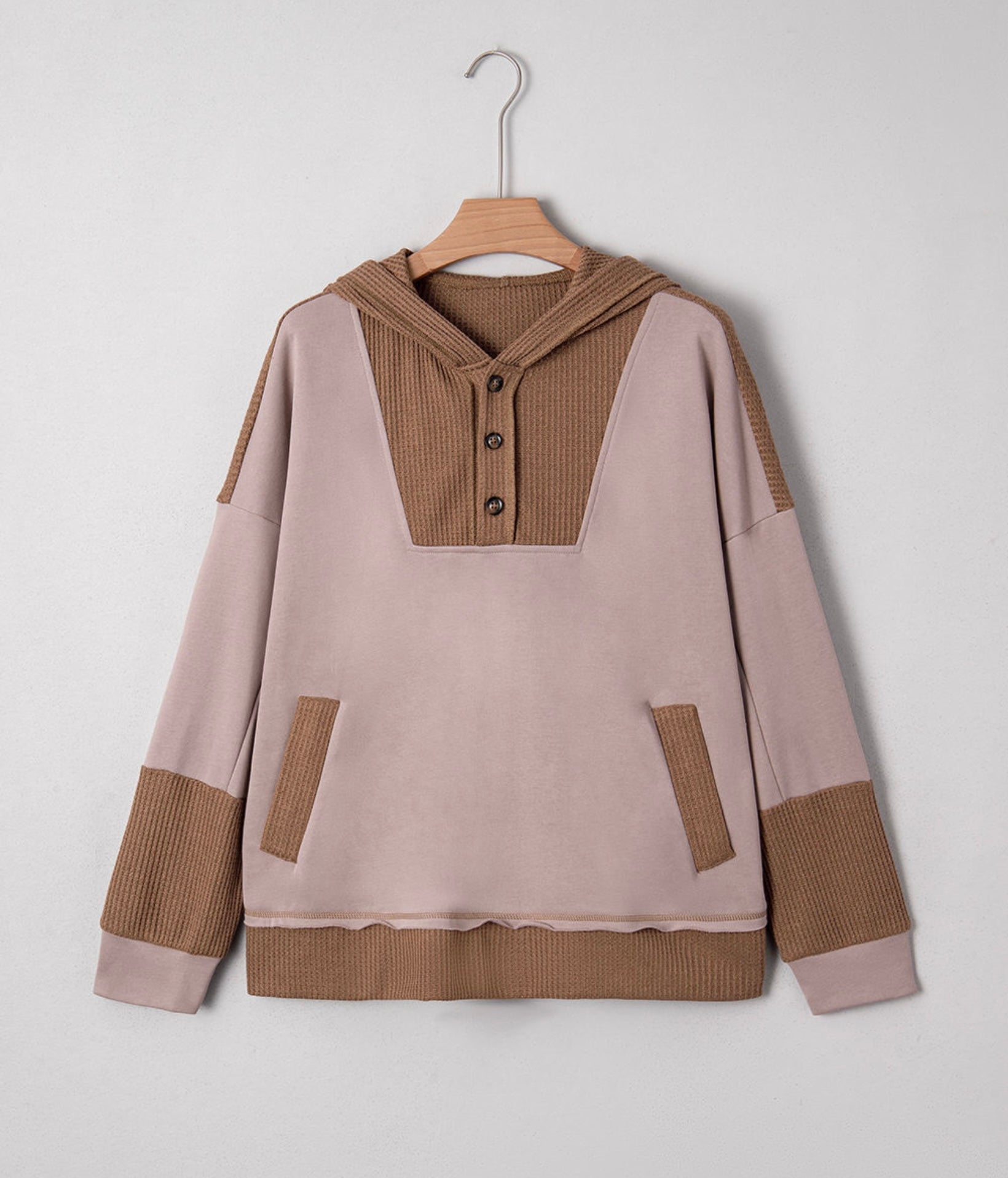 Waffle Textured Patchwork Pullover Sweatshirt