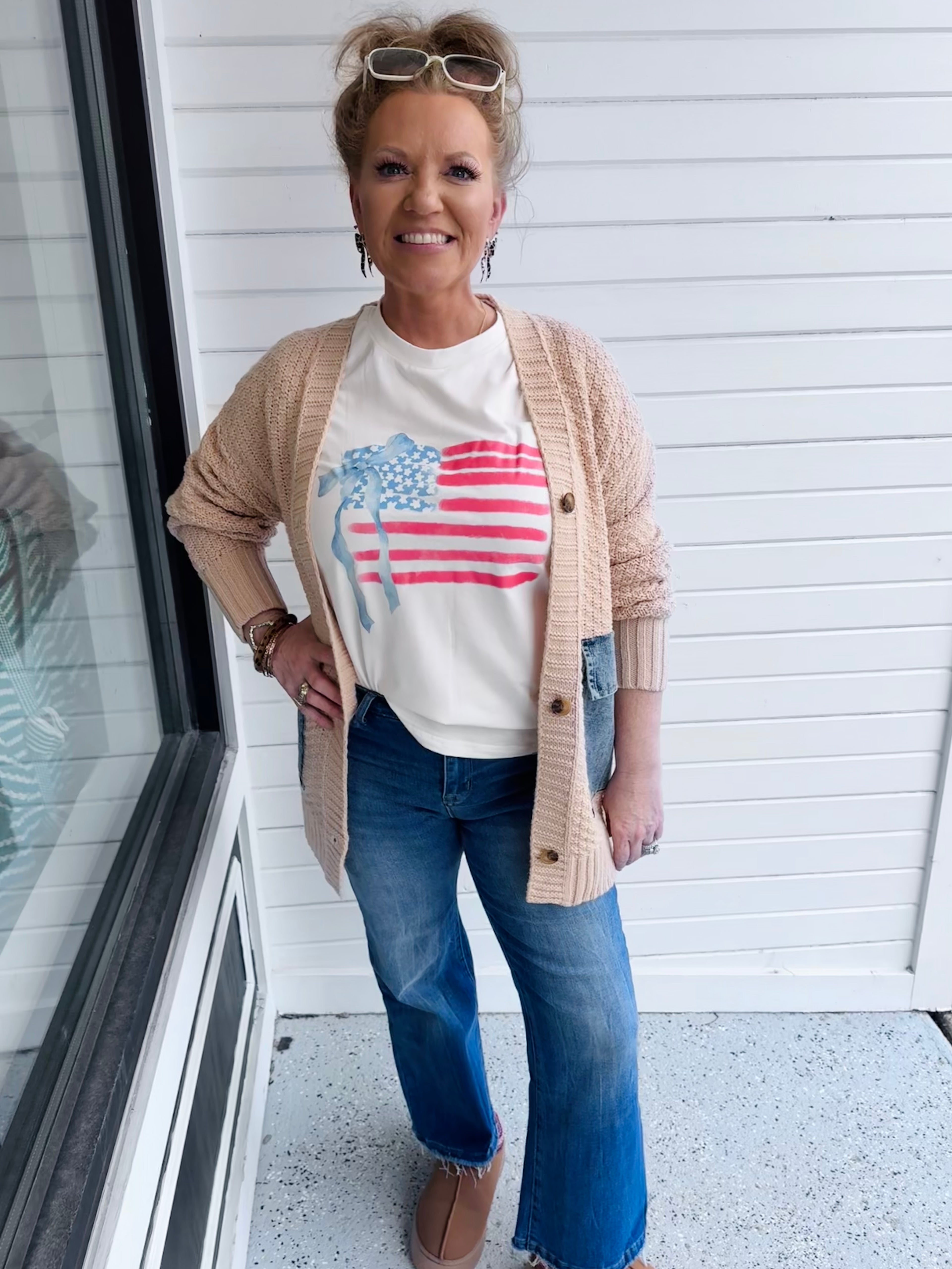 Bow Knot American Flag Graphic T-Shirt