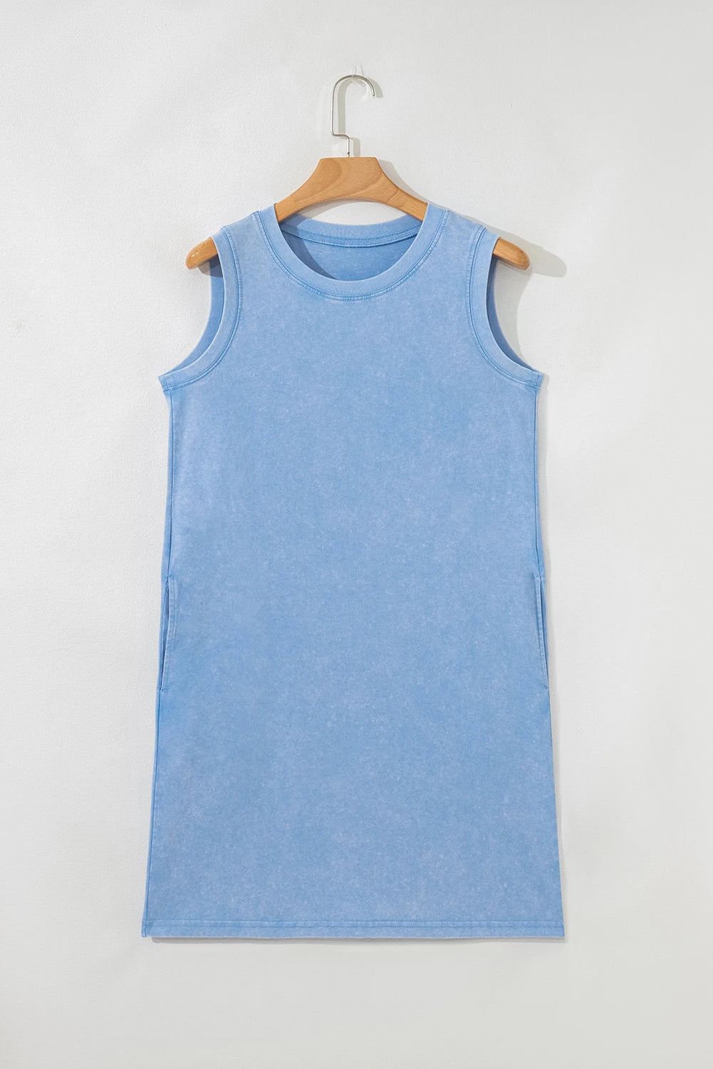 Blue Mineral Wash Mini Dress with Pockets