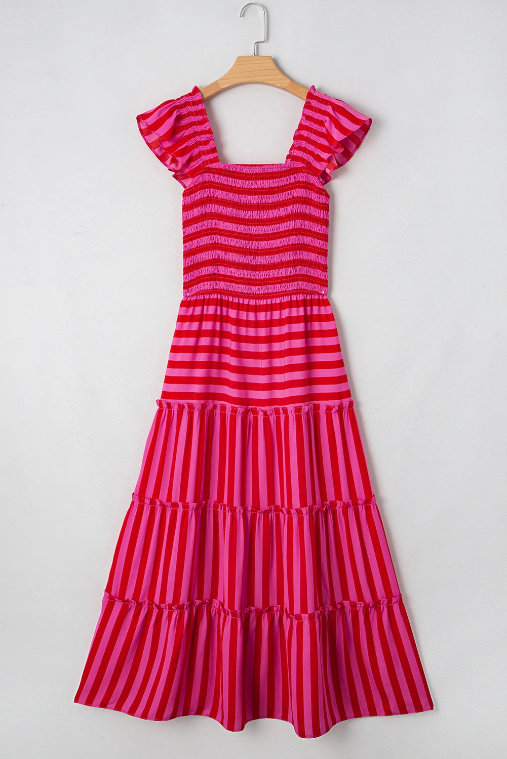 Rose Striped Ruffle Strap Maxi Dress