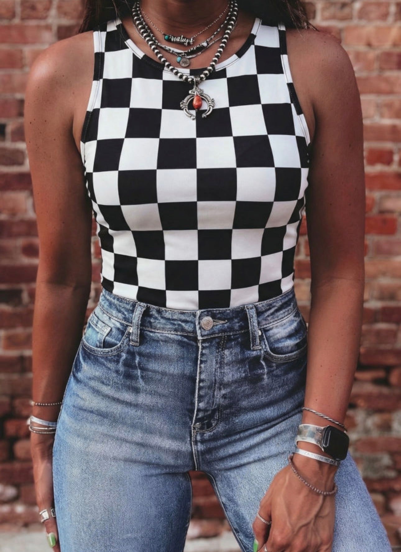 B&W Checkered Slim Tank