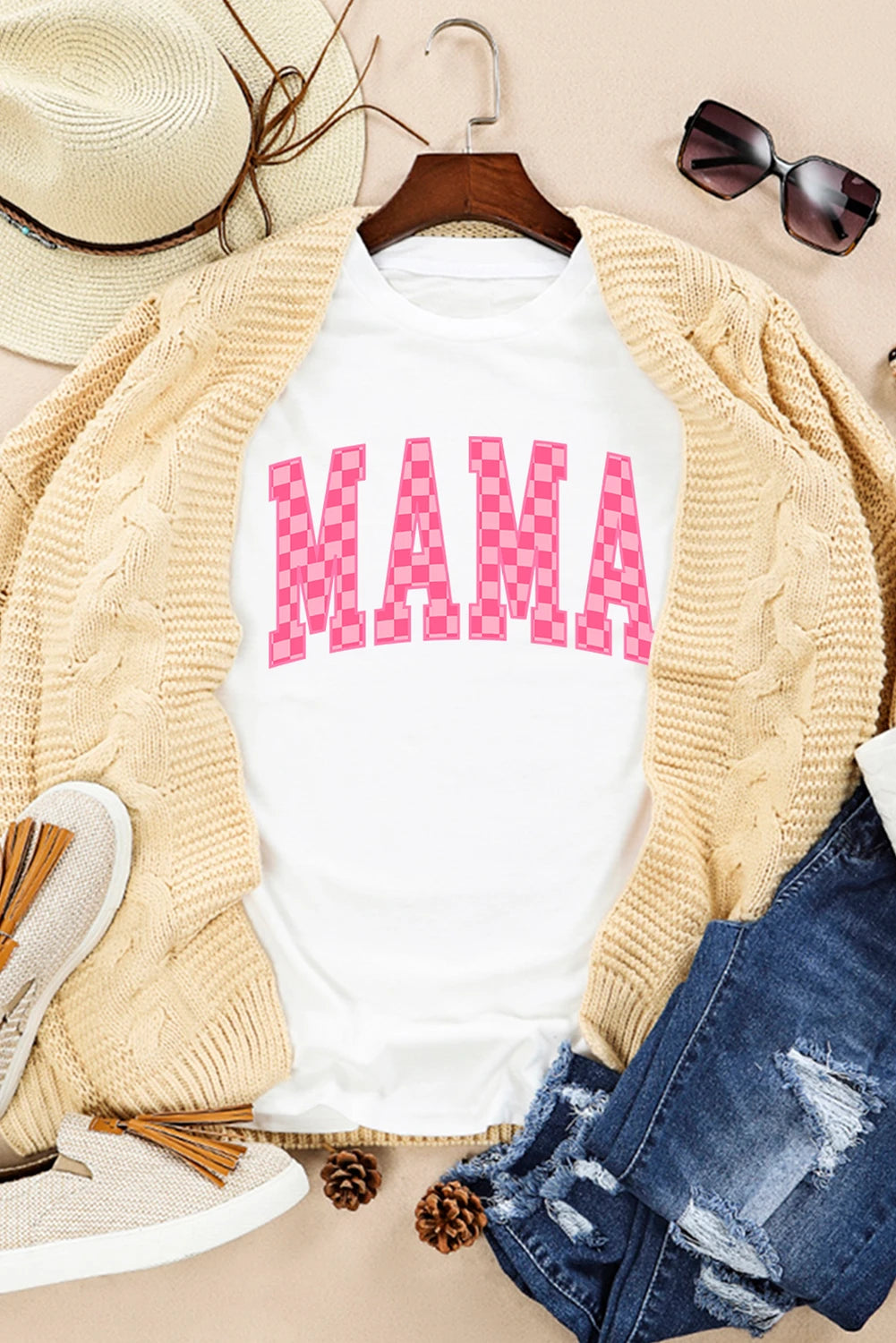 Checkered MAMA Graphic T-Shirt