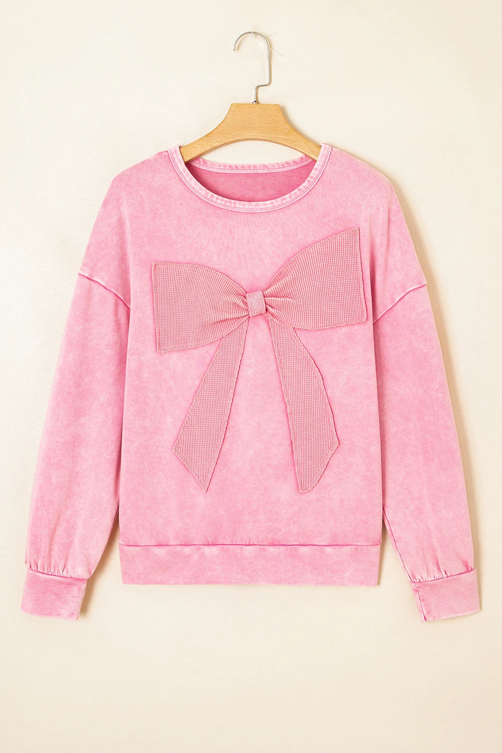 Pink Waffle Bow Crewneck Sweatshirt