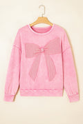 Pink Waffle Bow Crewneck Sweatshirt
