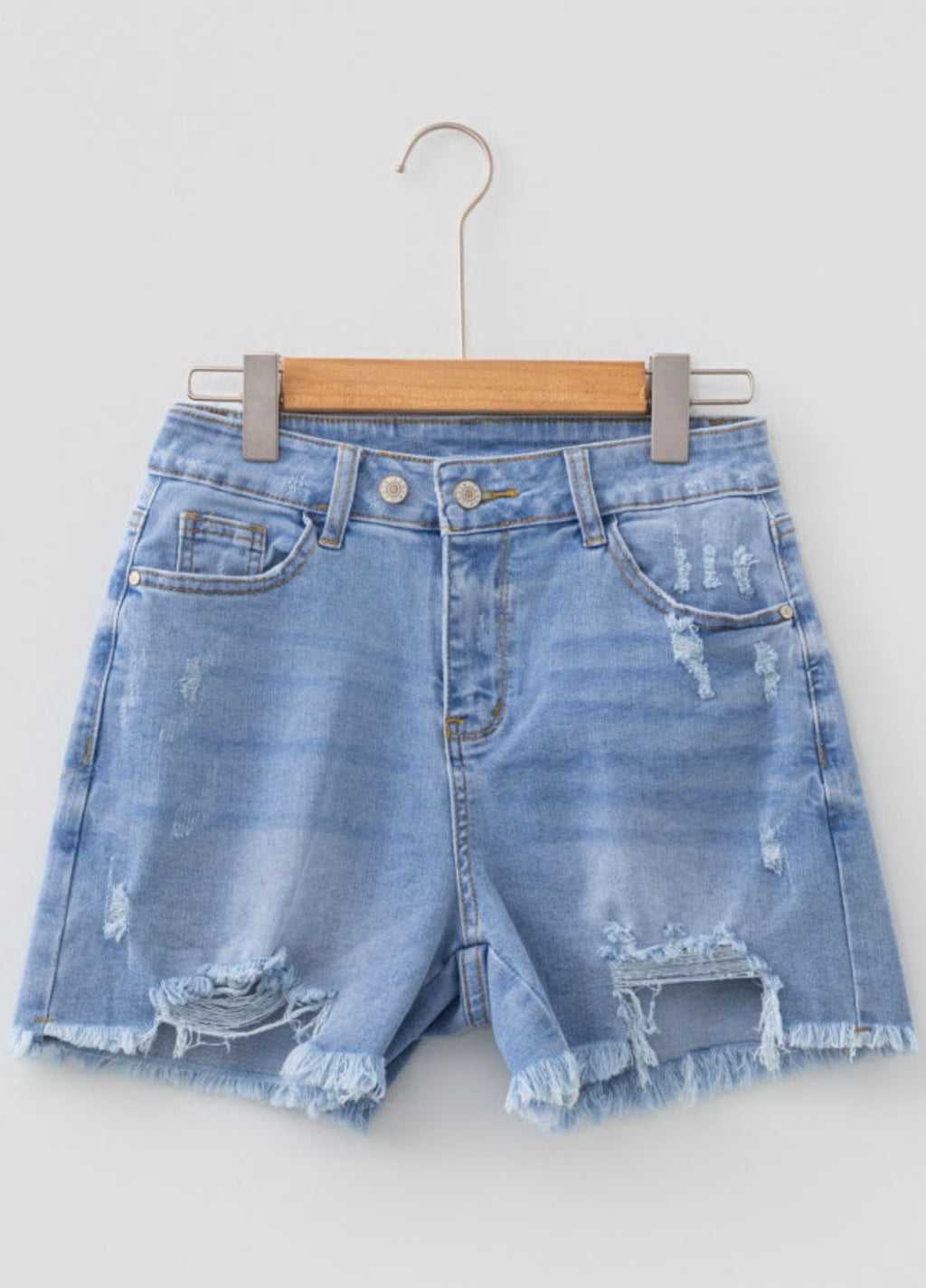 Asymmetric Raw Hem Jean Shorts