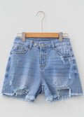 Asymmetric Raw Hem Jean Shorts