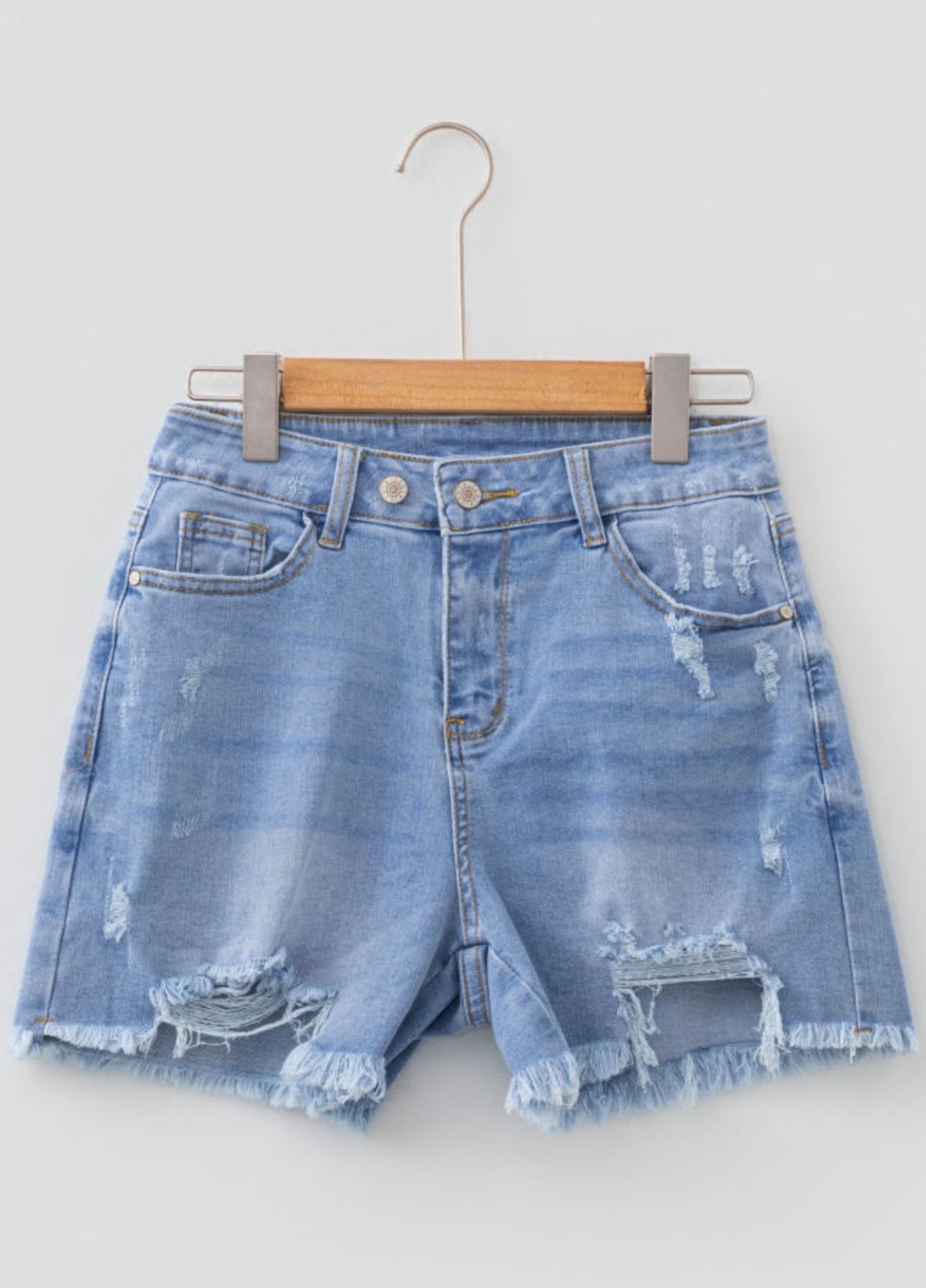 Asymmetric Raw Hem Jean Shorts