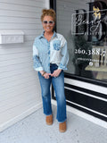 Blue Leopard Striped Button-Up Shirt
