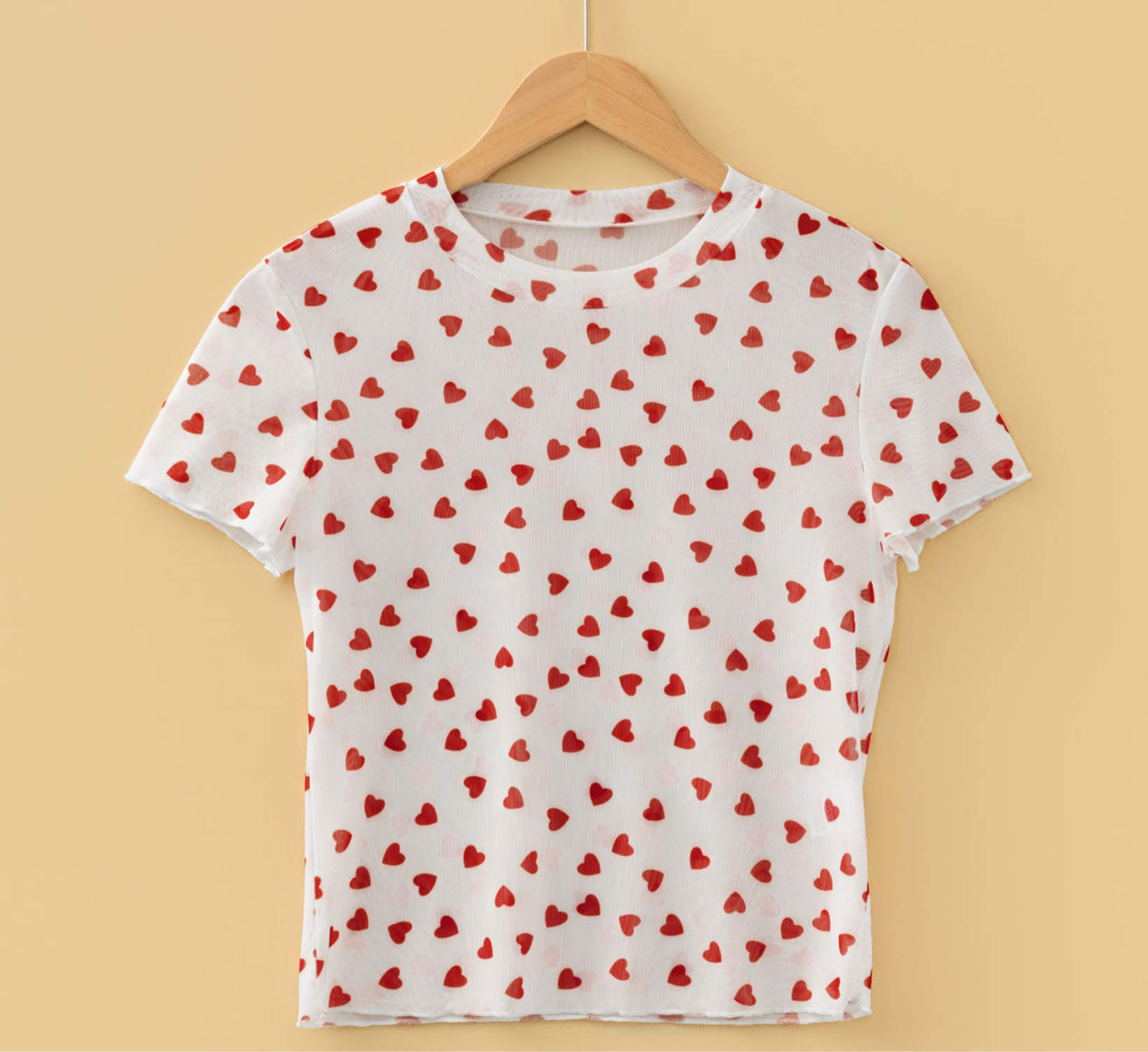 Fitted Heart Print Short Sleeve Top