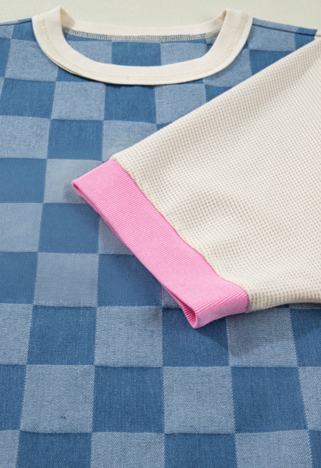 Checkered Denim Patchwork Top