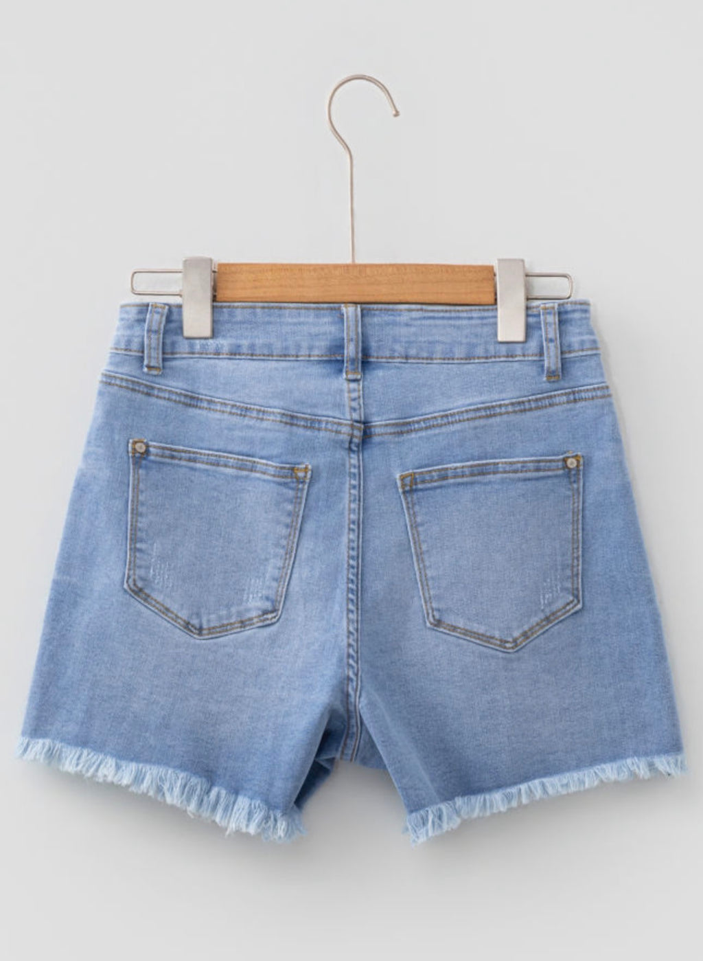 Asymmetric Raw Hem Jean Shorts