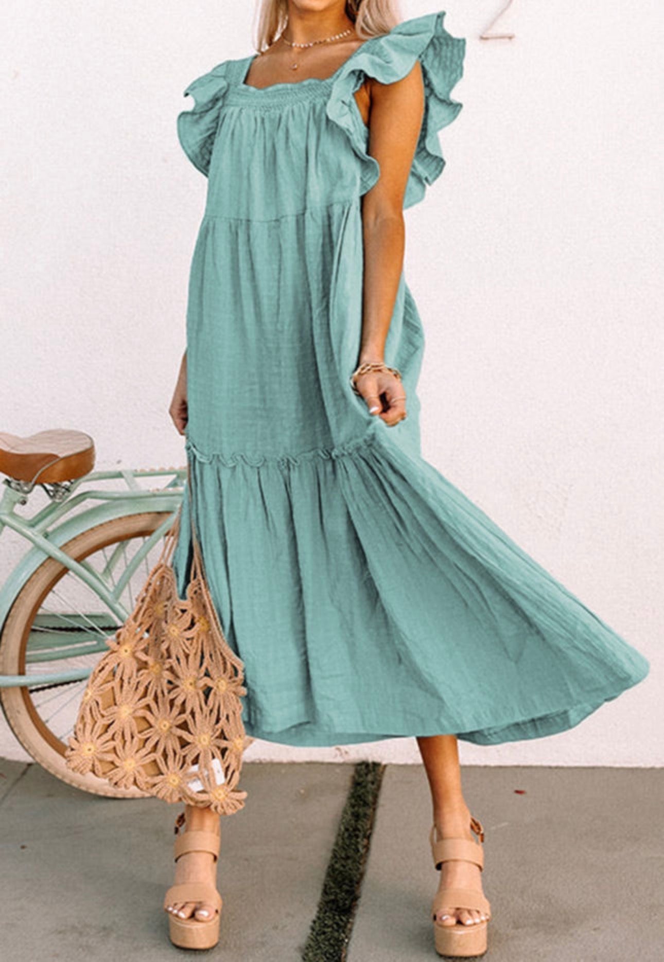 Ruffled Flutter Sleeve Maxi Dress