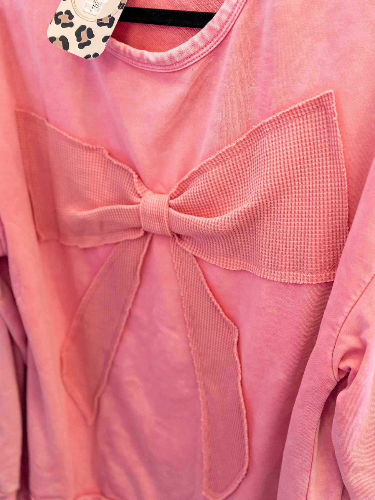 Pink Waffle Bow Crewneck Sweatshirt
