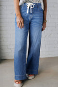 Curvy Acid Wash Lace Up Jeans