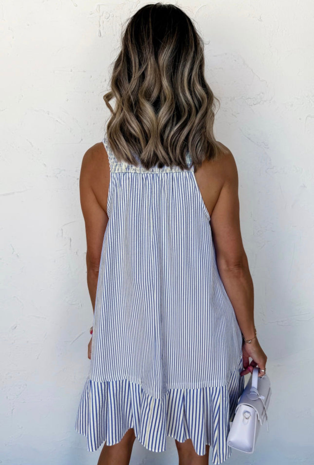 Blue Striped Collared Button Down Dress