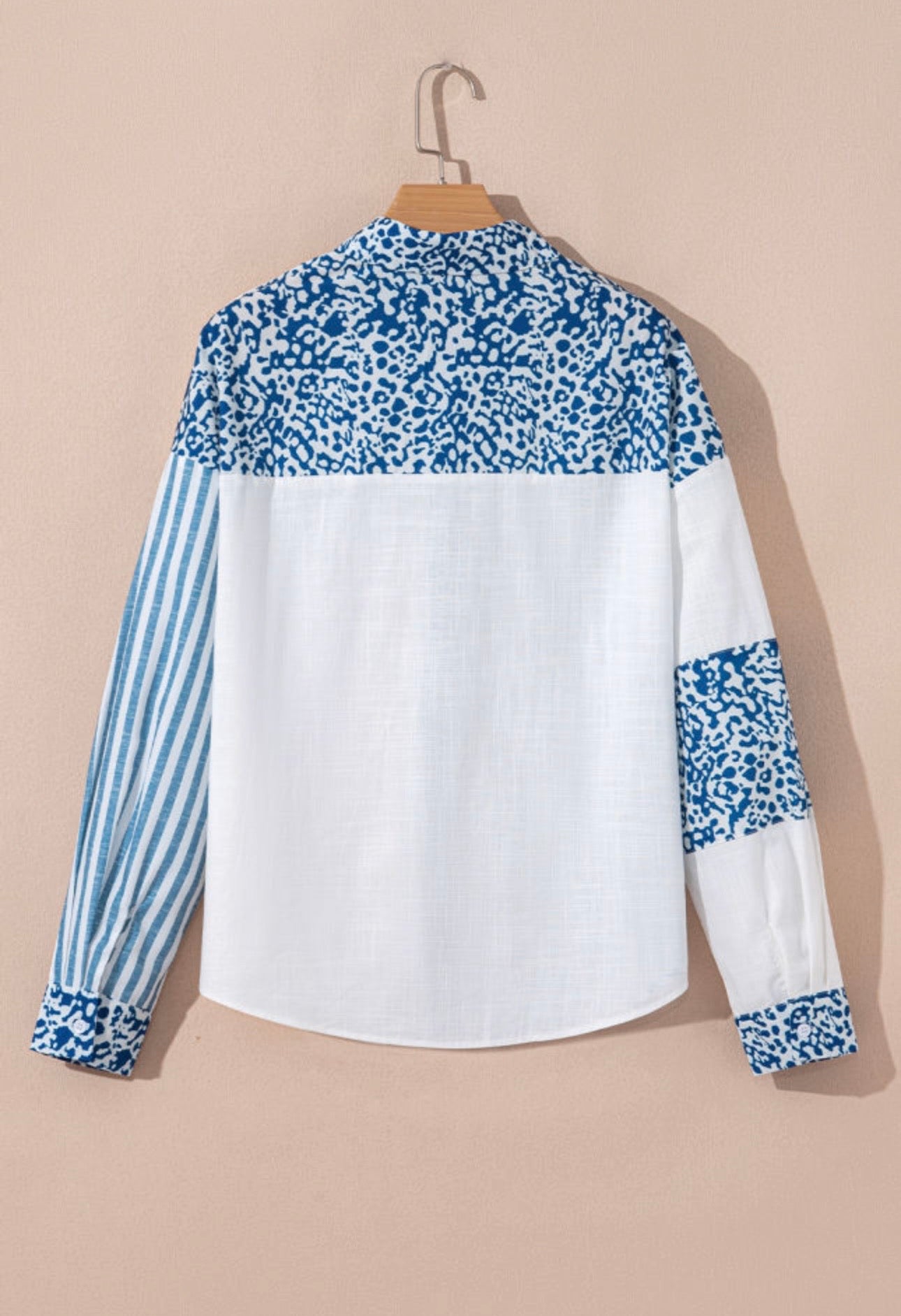 Blue Leopard Striped Button-Up Shirt