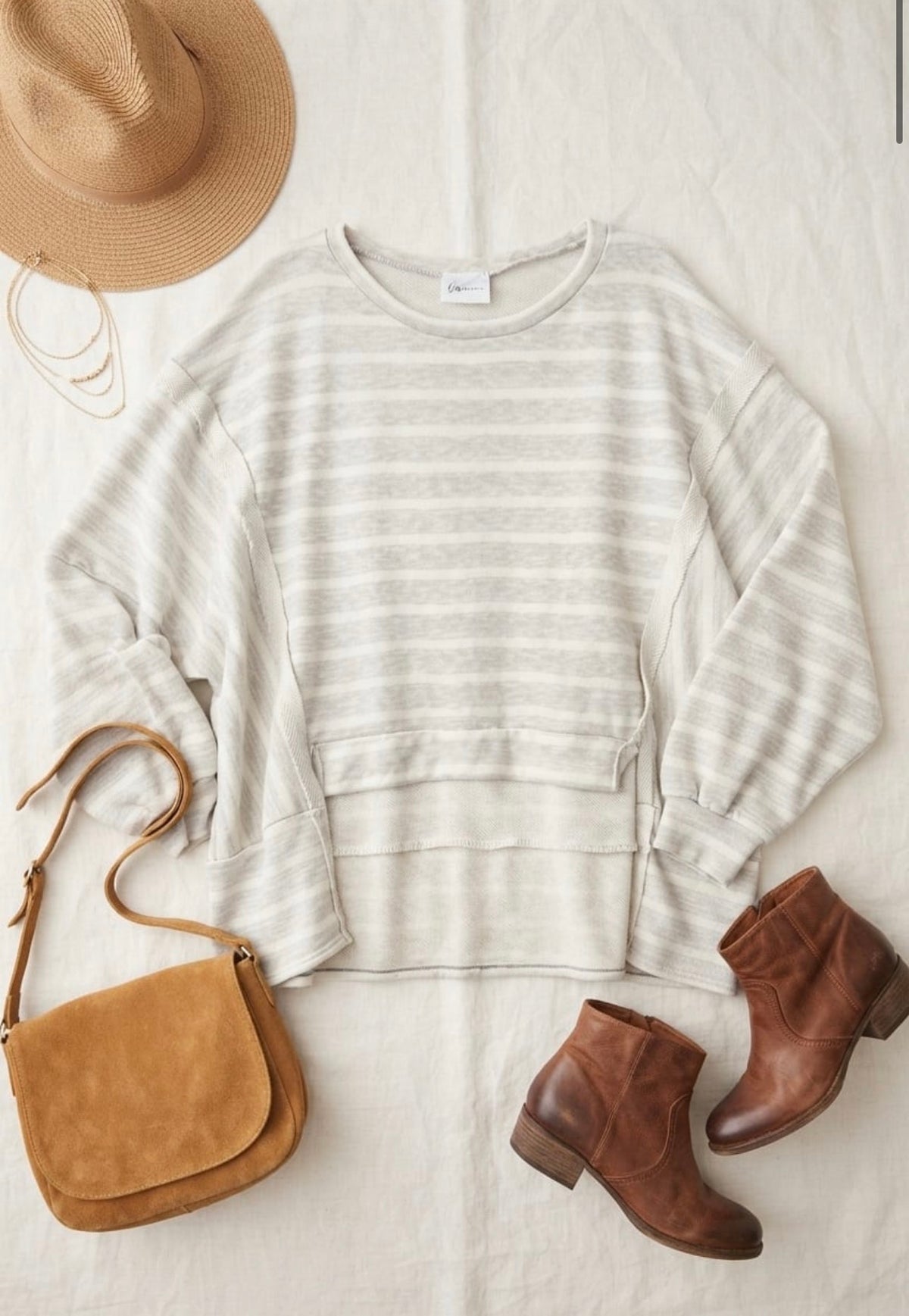 Curvy Gray & White Striped Crewneck Sweatshirt