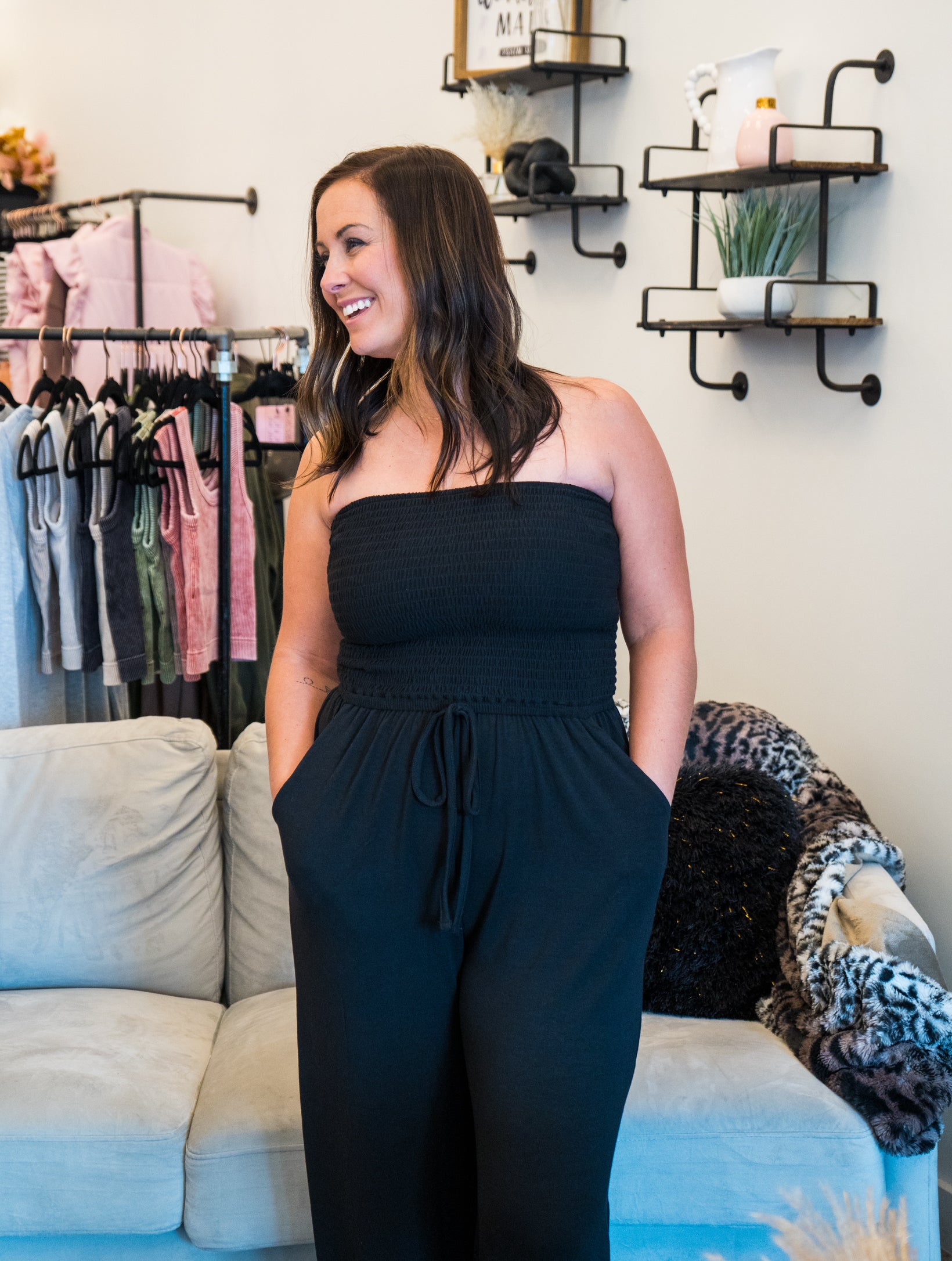 Black Smocked Tube Top Romper