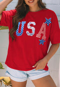 Red Embroidered USA T-Shirt