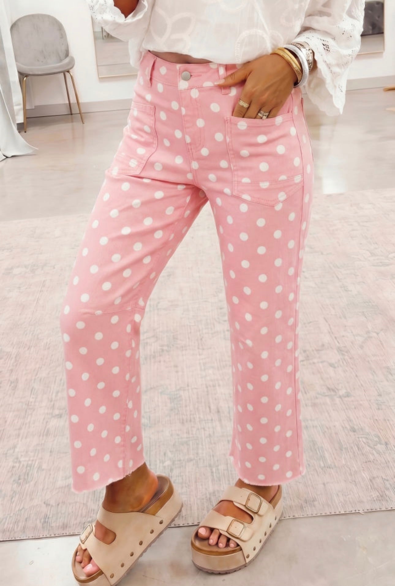 Pink Polka Dot Slim Fit Jeans