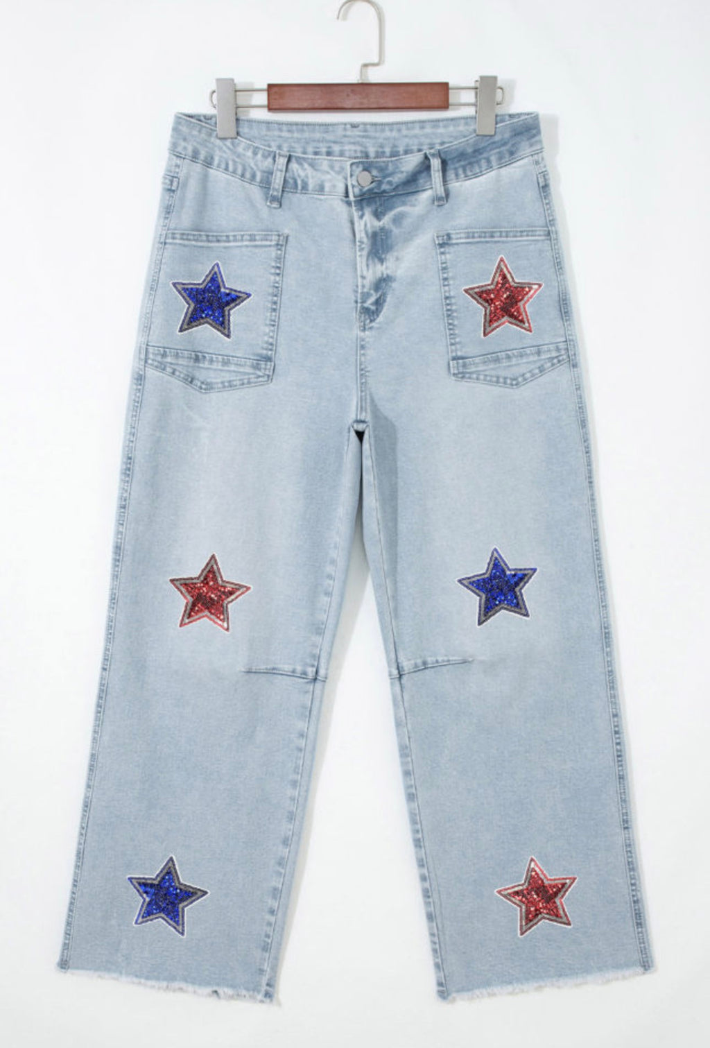 Patriotic Sequin Star Cropped Jeans