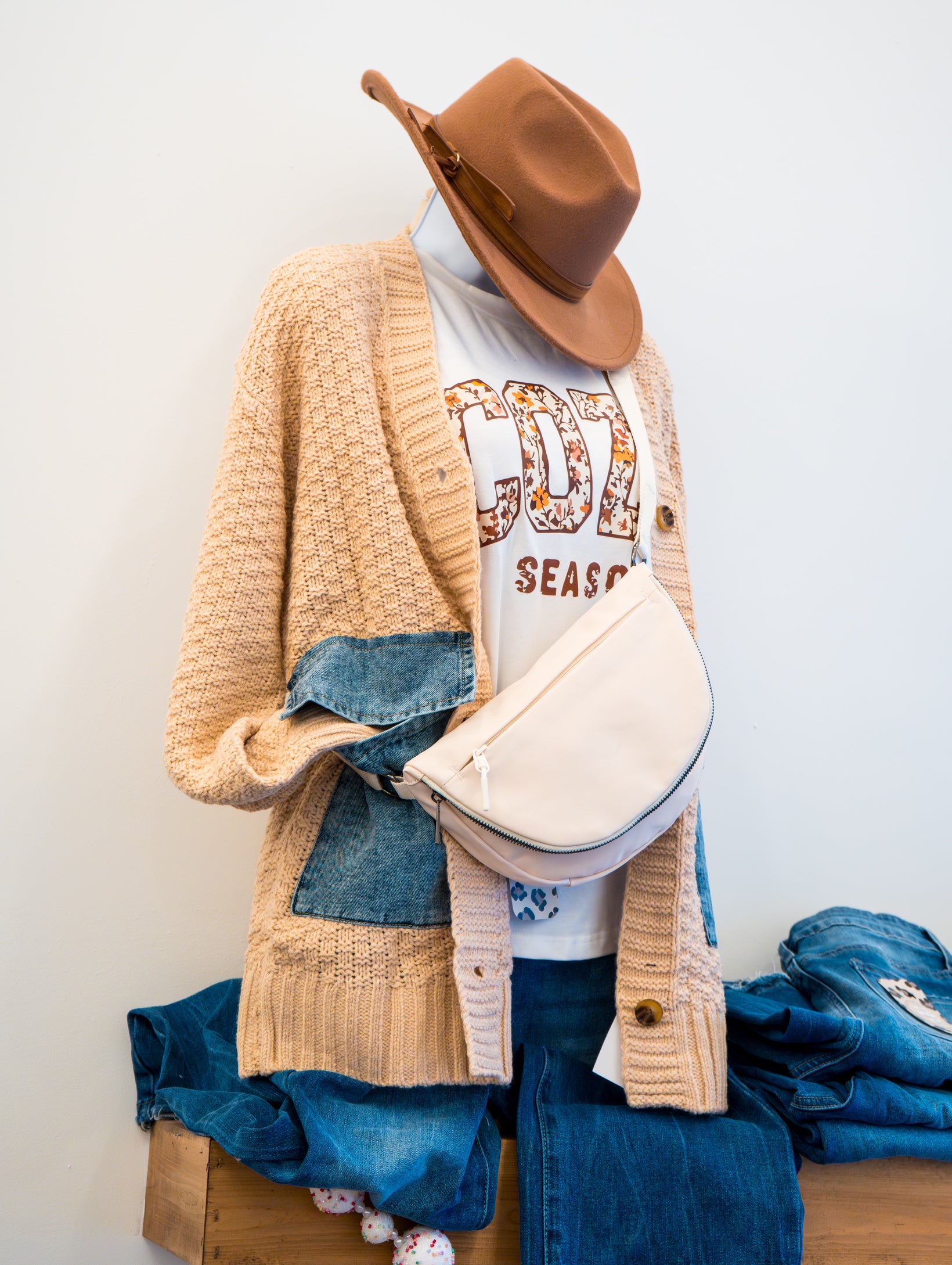 Knitted Denim Pocket Cardigan