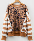 Striped Leopard Colorblock Crewneck Sweatshirt