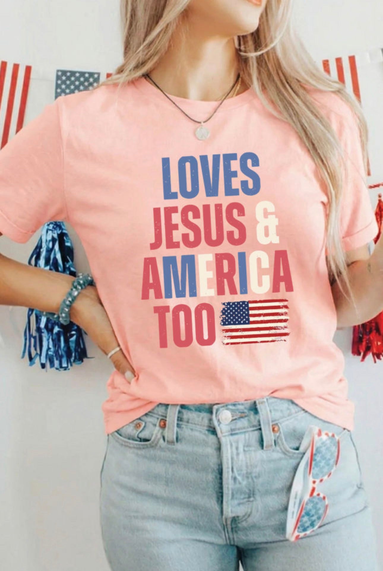 SHE LOVES JESUS AND AMERICA TOO Graphic T-Shirt