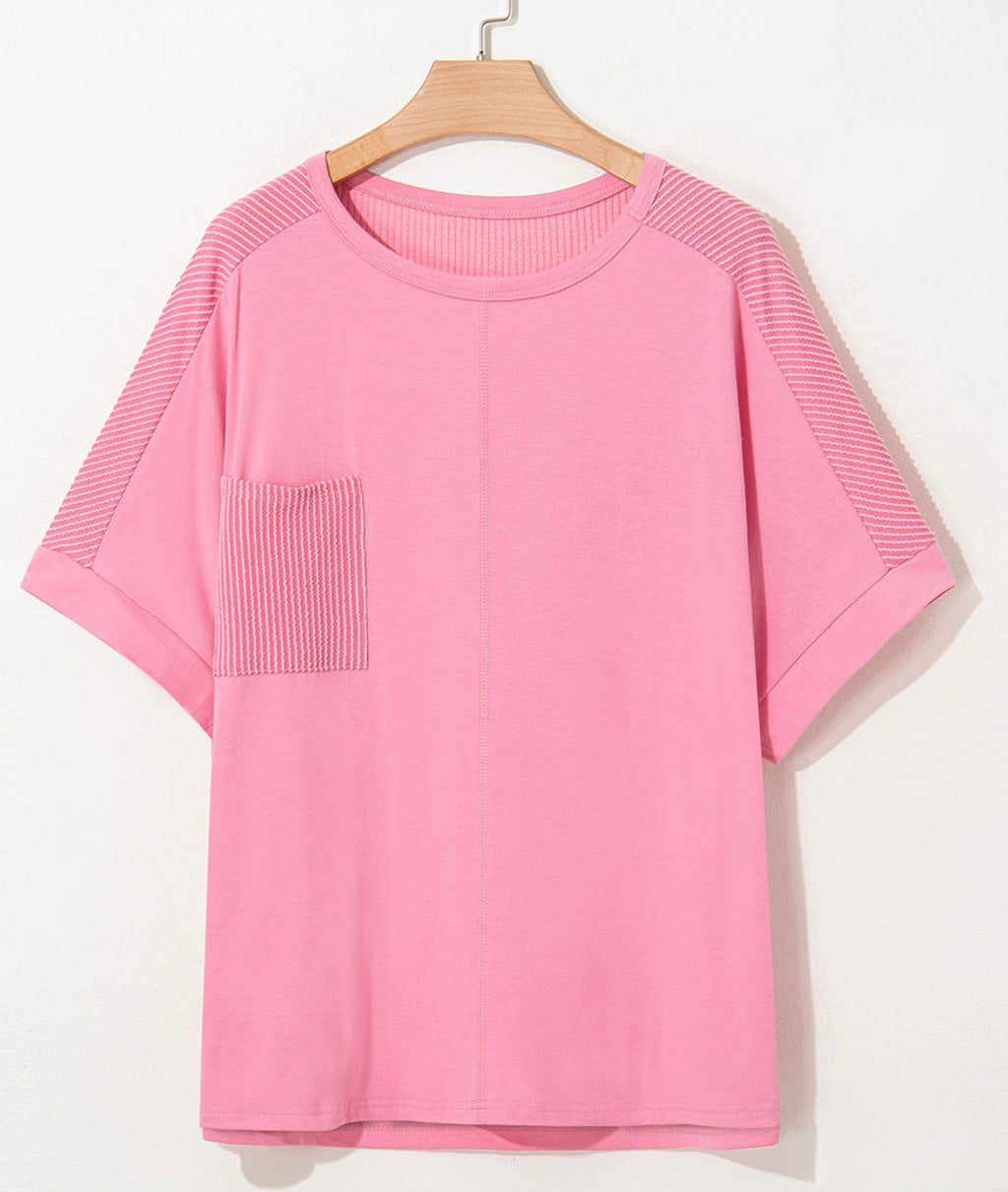 Curvy Pink Corded T-Shirt with Pocket