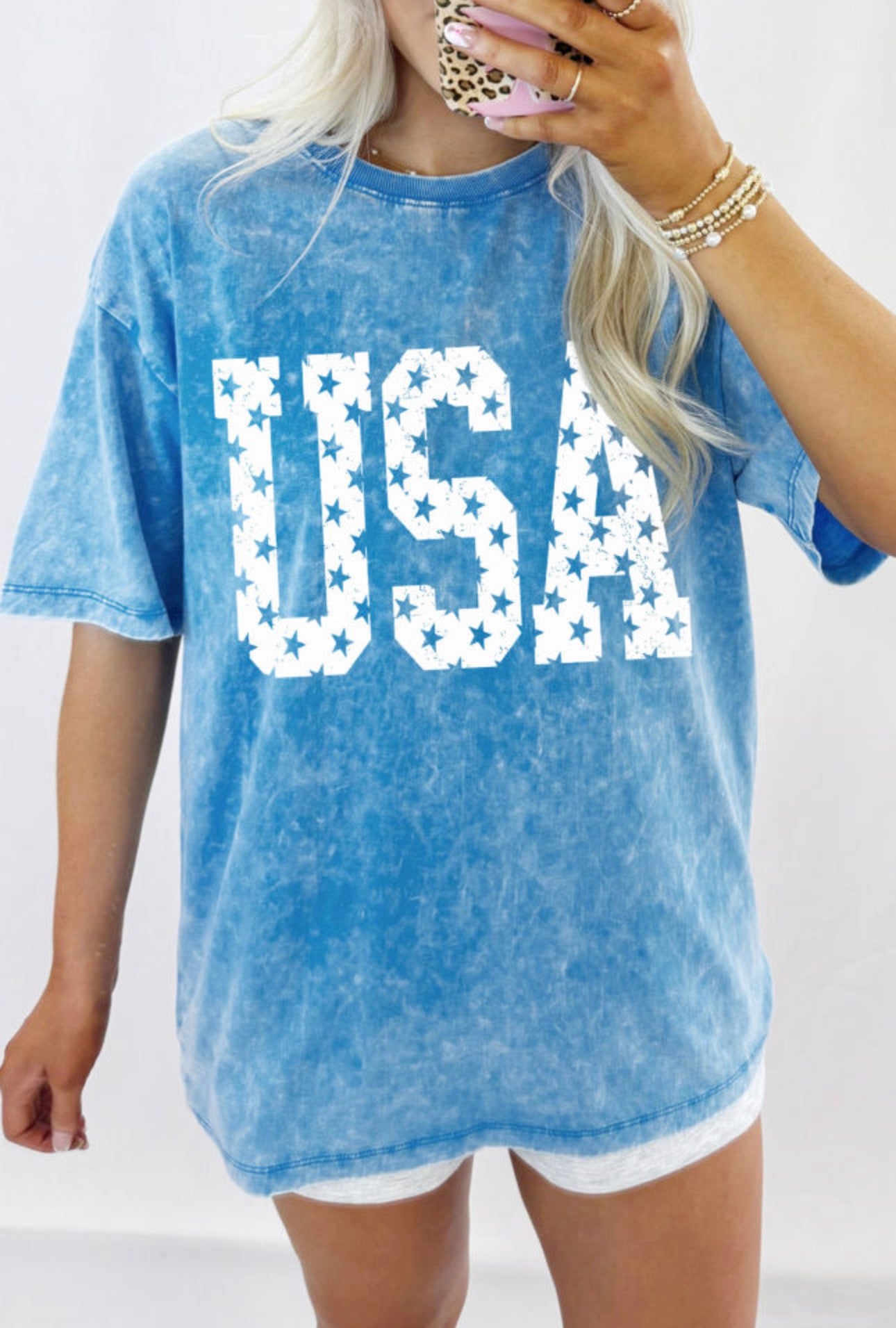 Star Print USA Oversized Graphic T-Shirt