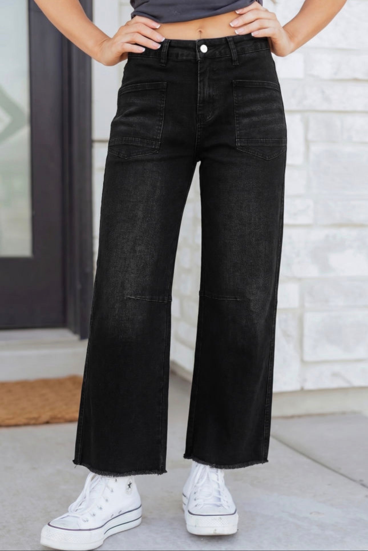 Black Cropped Straight Jeans