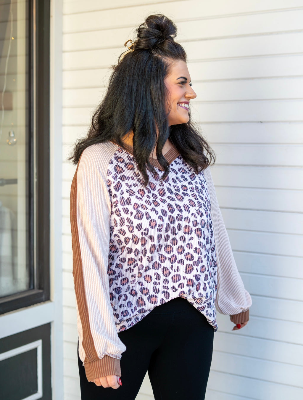 Curvy Leopard Colorblock Patchwork Pullover