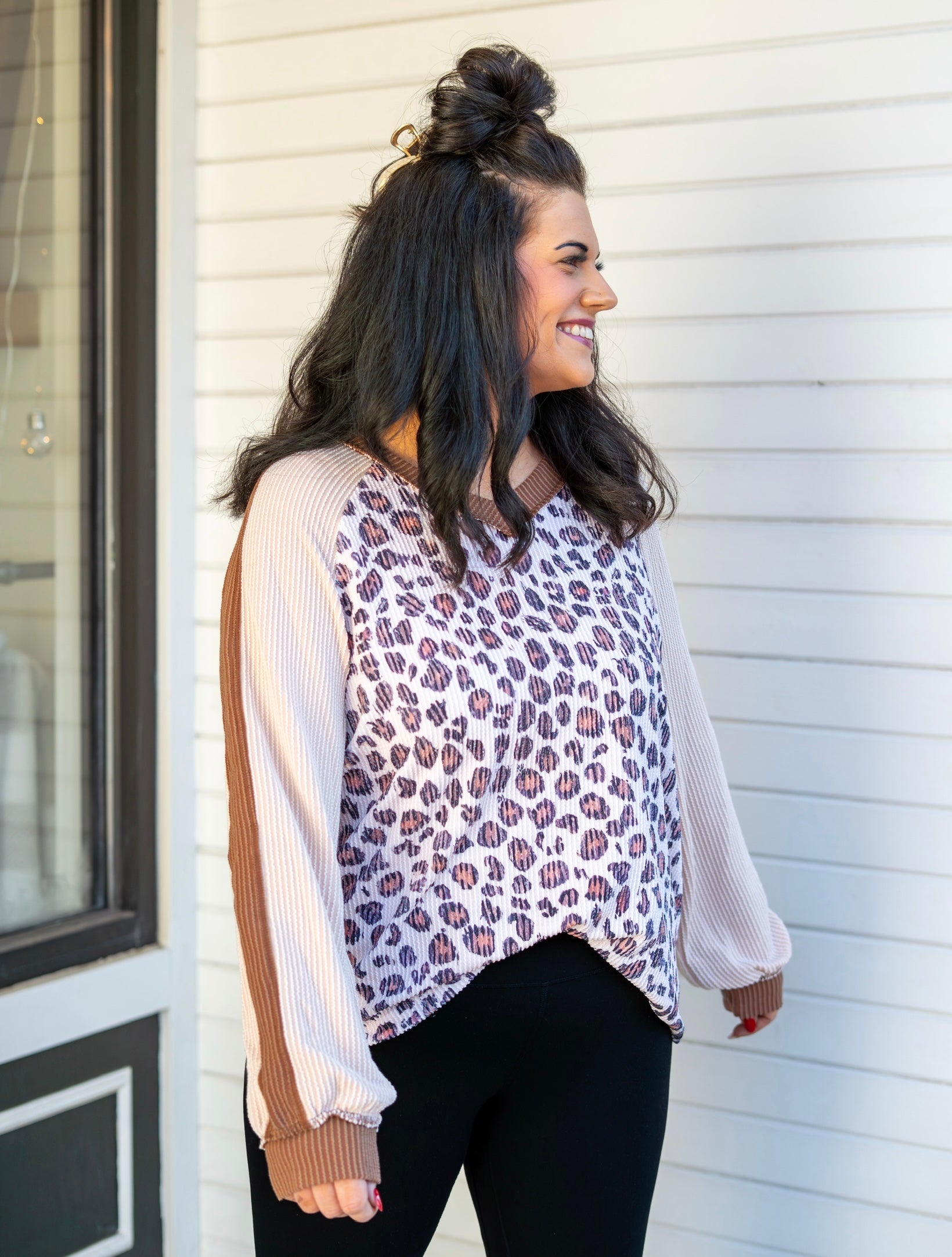 Curvy Leopard Colorblock Patchwork Pullover