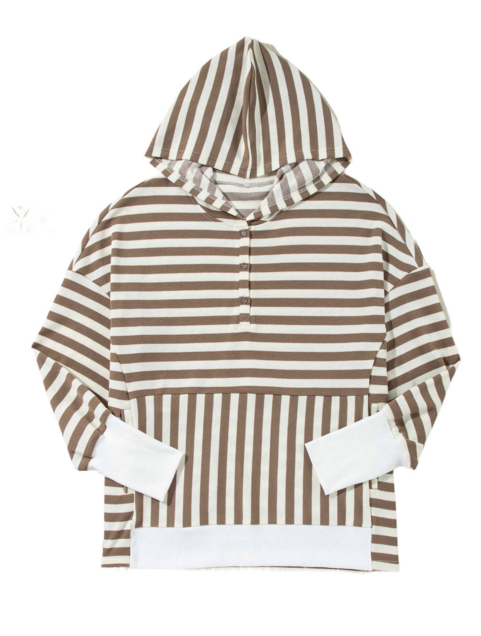 Curvy Brown Striped Henley Hoodie