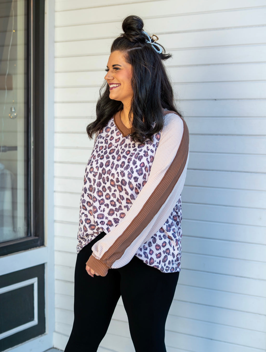 Curvy Leopard Colorblock Patchwork Pullover
