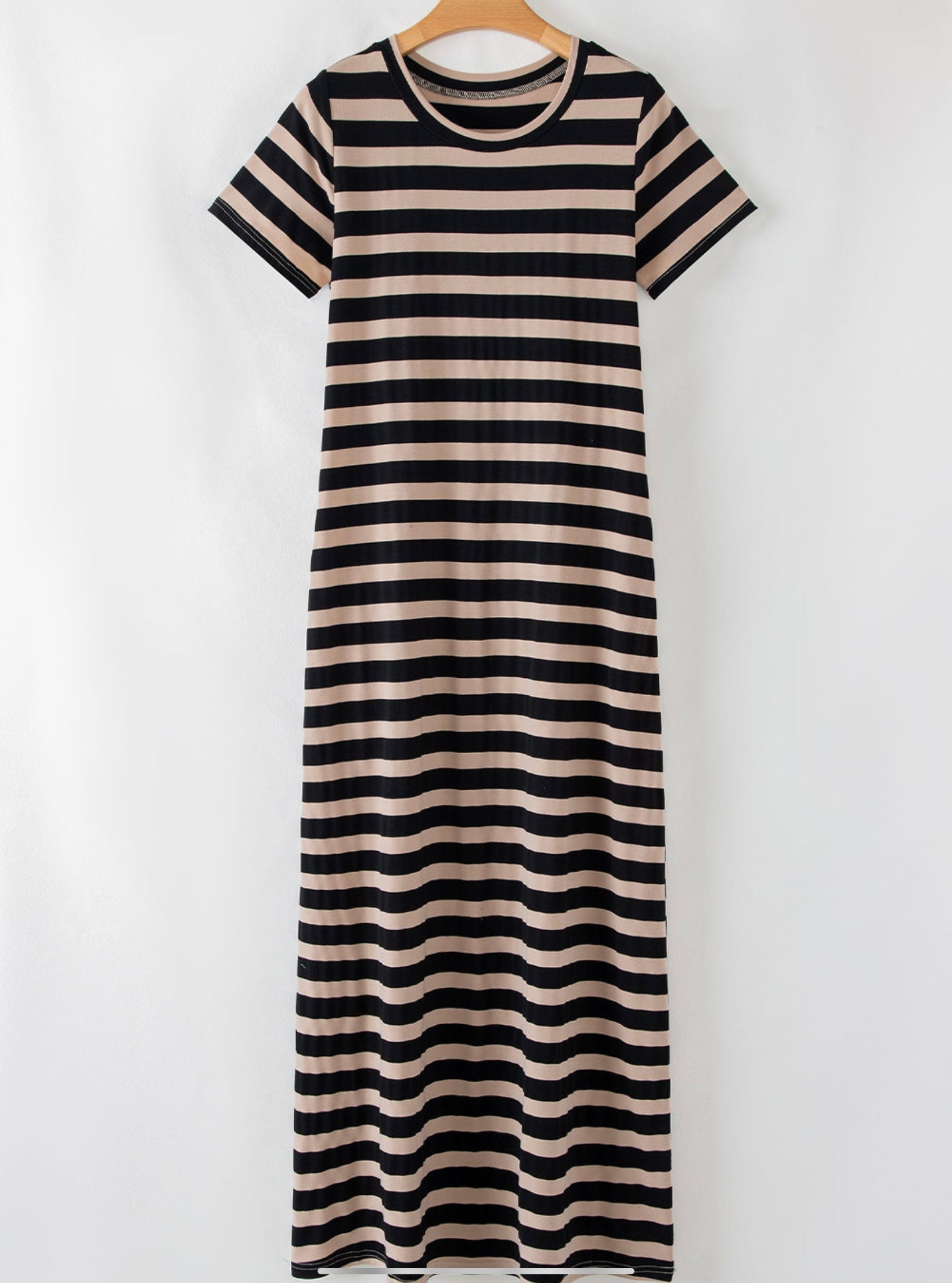 Black & Tan Striped Maxi Dress