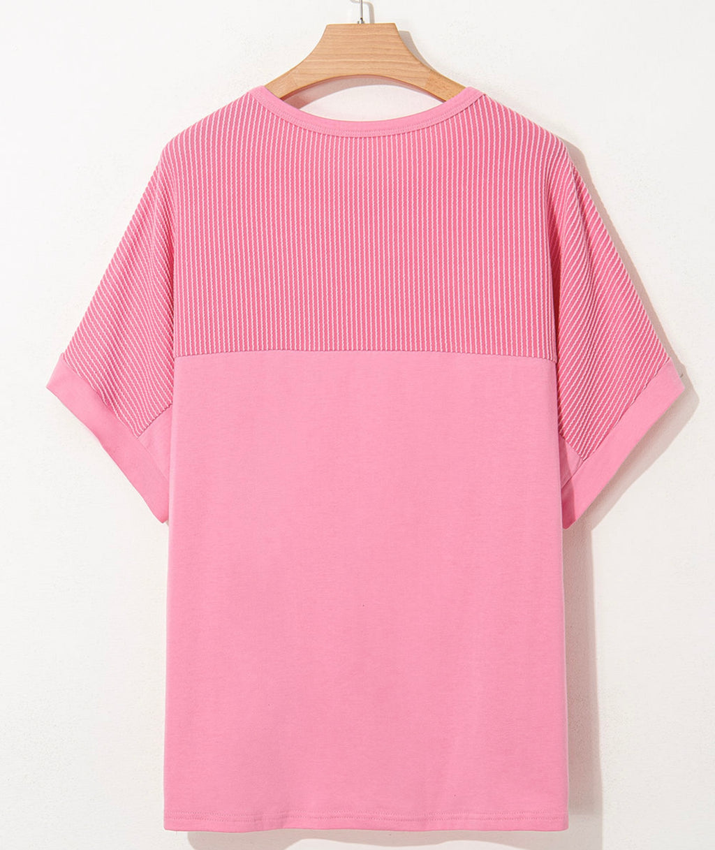 Curvy Pink Corded T-Shirt with Pocket