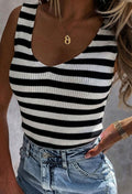 B&W Striped V-Neck Knitted Tank