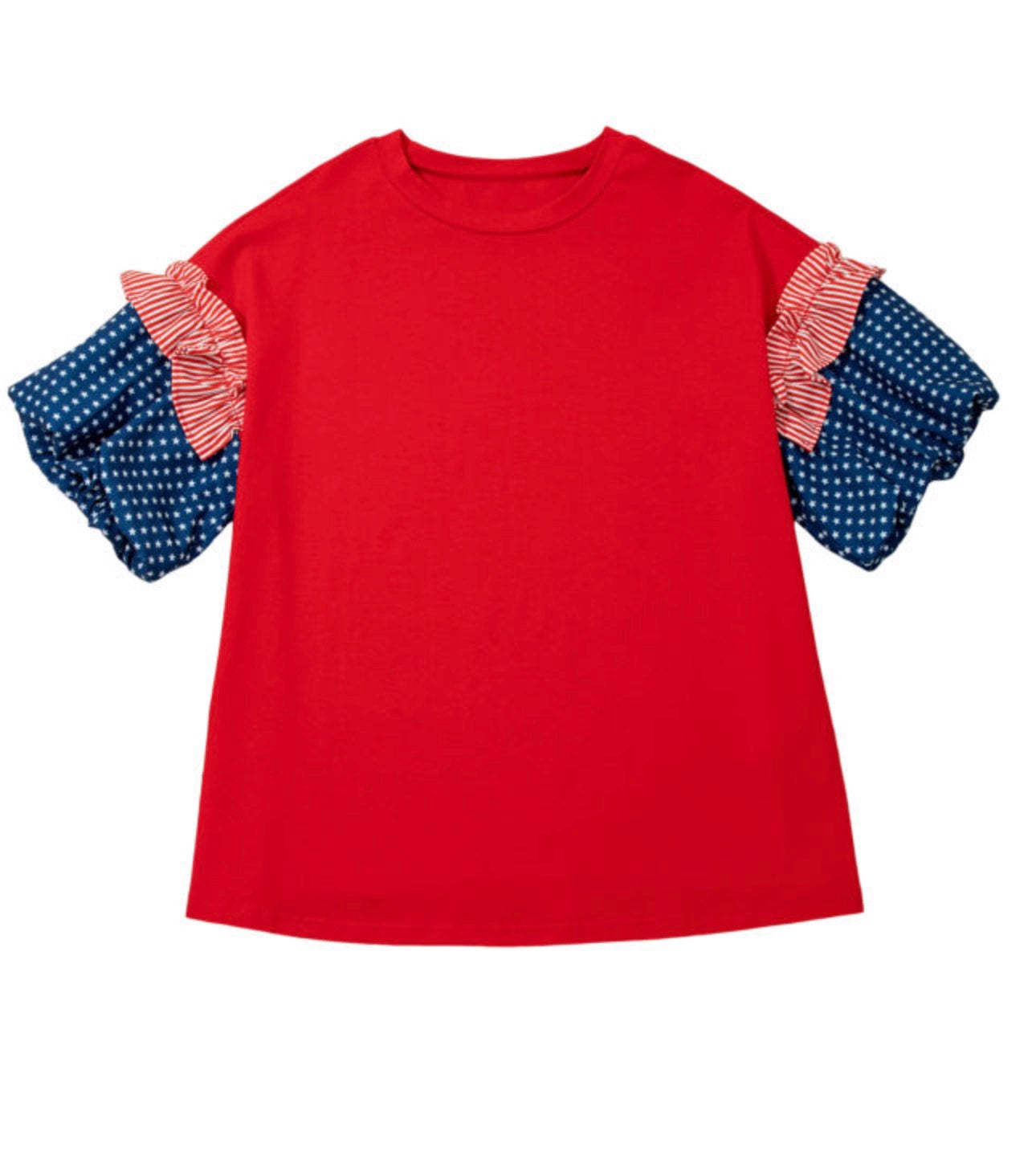 Red Stars & Stripes Puff Sleeve Top